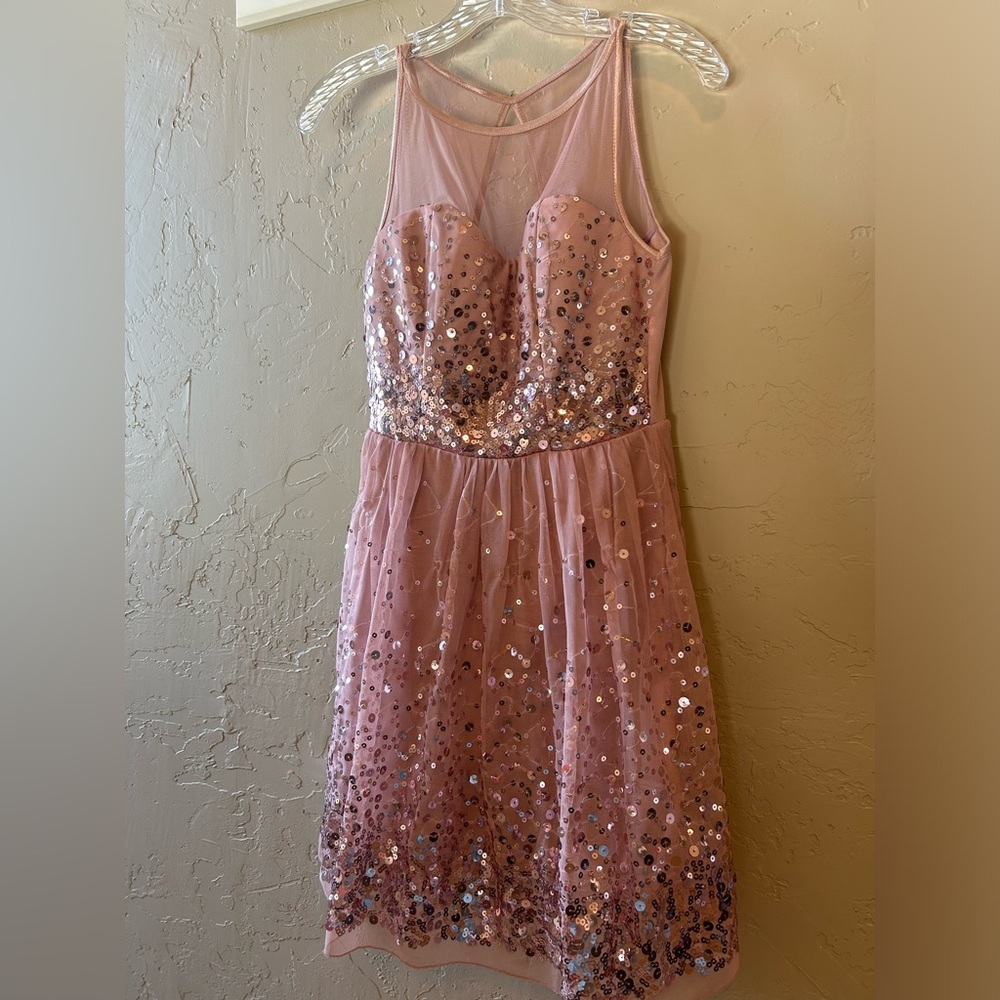 Delia pink sparkly dress with mesh